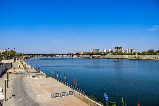 Sabarmati riverfront and the Ahmedabad skyline