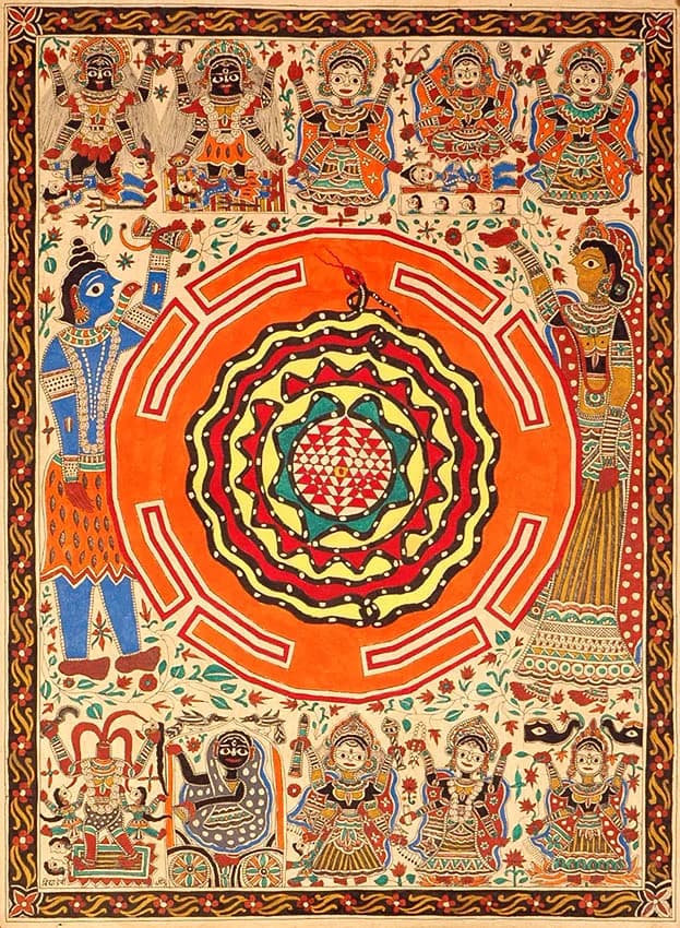 Madhubani artwork with figurative motifs